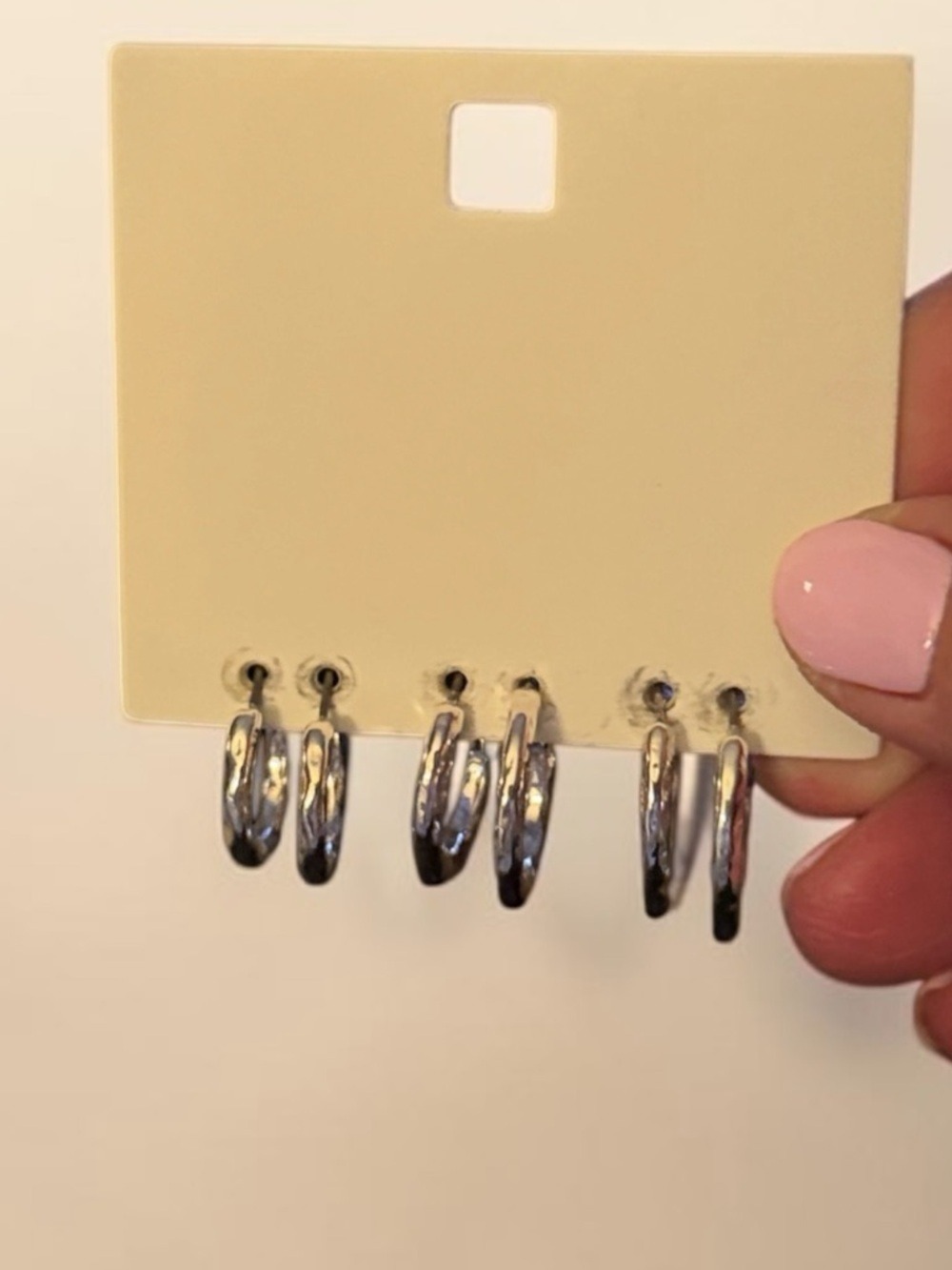 Silver Hoop Earring Set Trio Textured Hoops